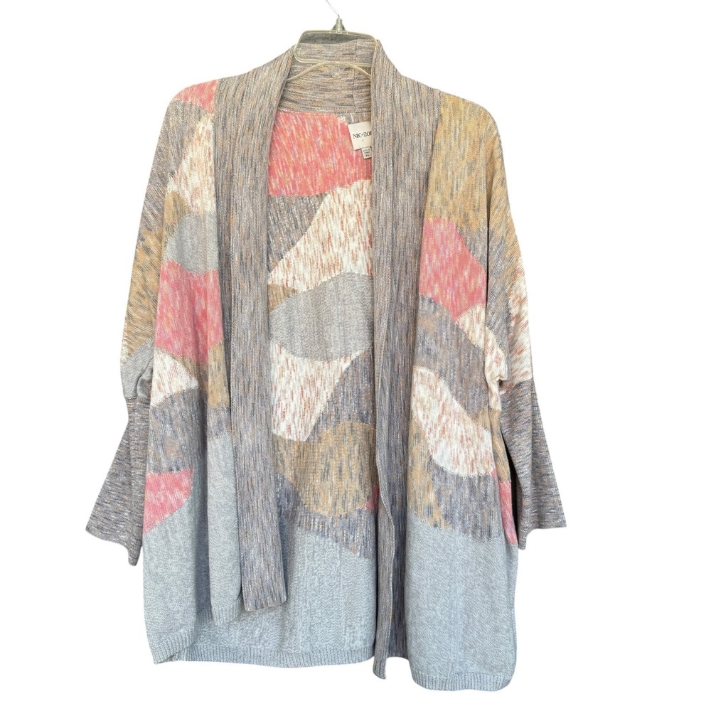 NIC+ZOE Cardigan Sweater Womens XL Multicolor Geometric Dolman Open Front Knit